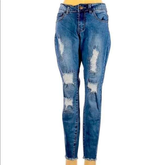 1991 Nineteen 91 Distressed Skinny Leg Denim Jeans Size 4 - Picture 1 of 3